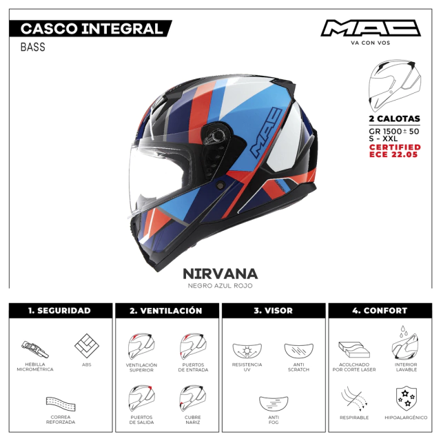 Casco Mac Bass - Nirvana - Naranja azul violeta - Imagen 7