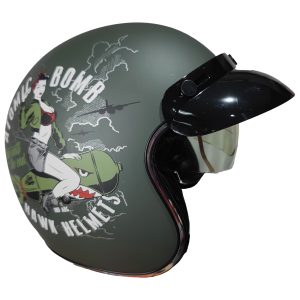 Casco para moto abierto hawk 721 atomic bomb verde militar
