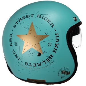 Casco para moto abierto hawk 721 street rider celeste/dorado mate