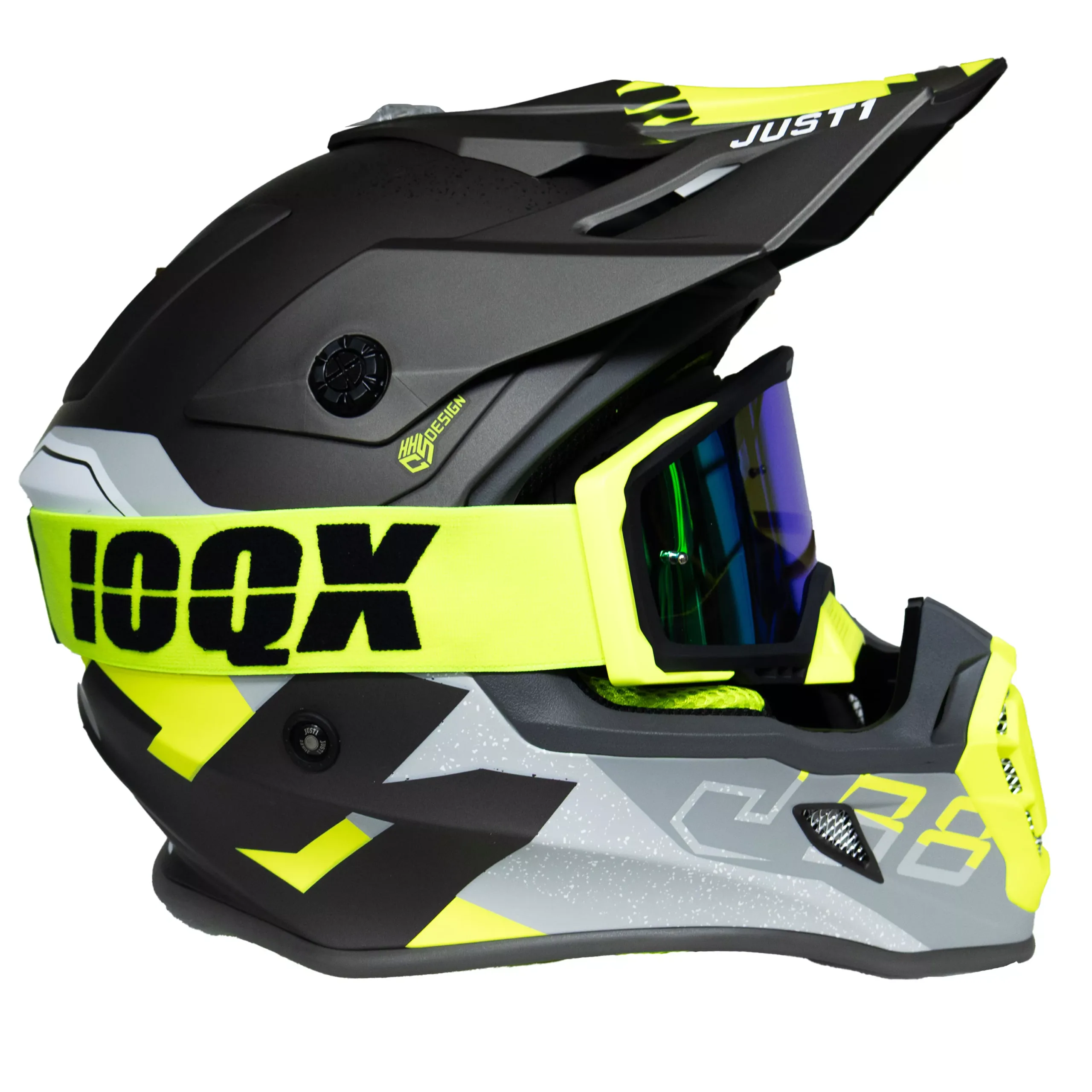 Casco Just1 Korner J38 + Antiparra - Amarillo Fluor/Gris
