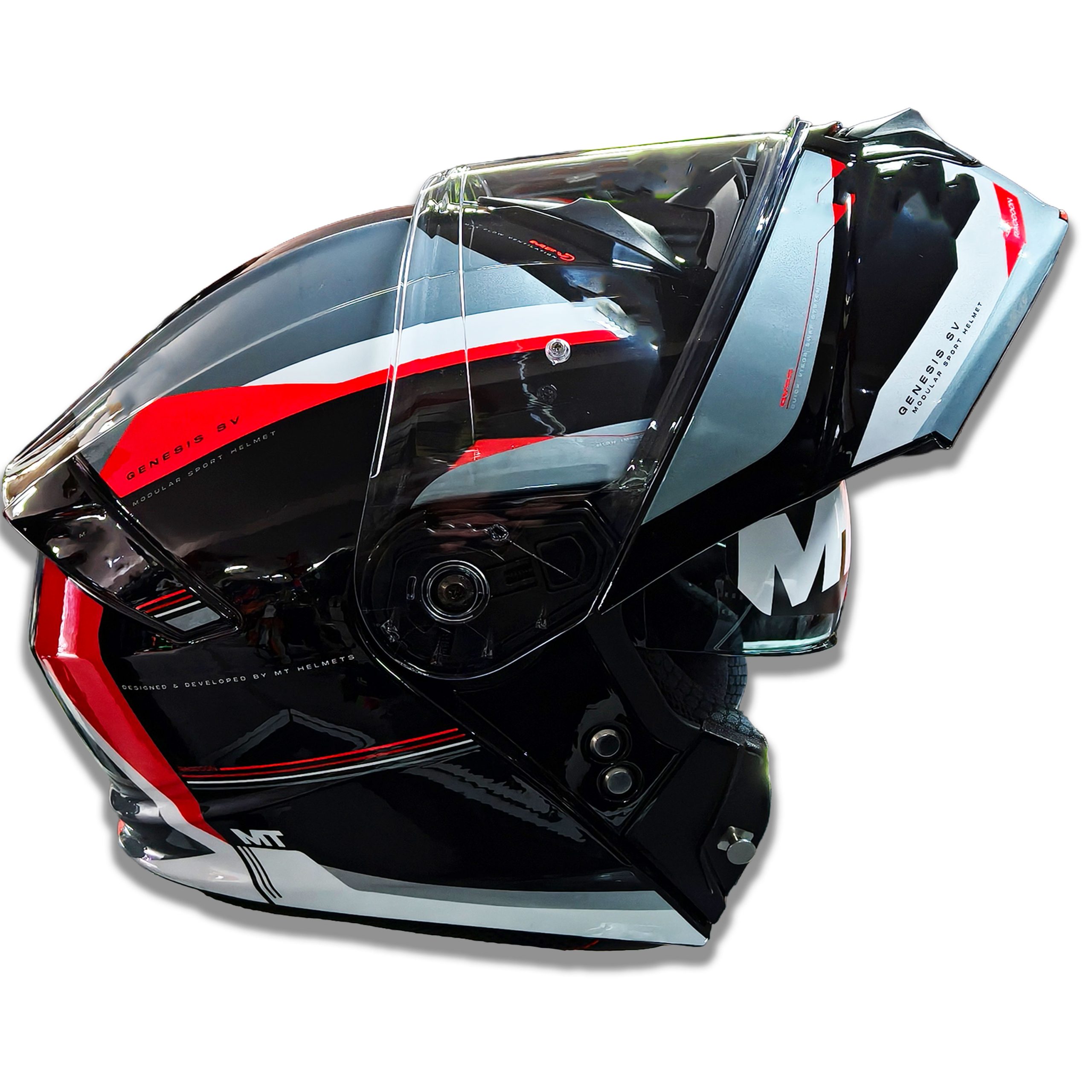 CASCO MT Rebatible Genesis Raccon - Gris/Rojo