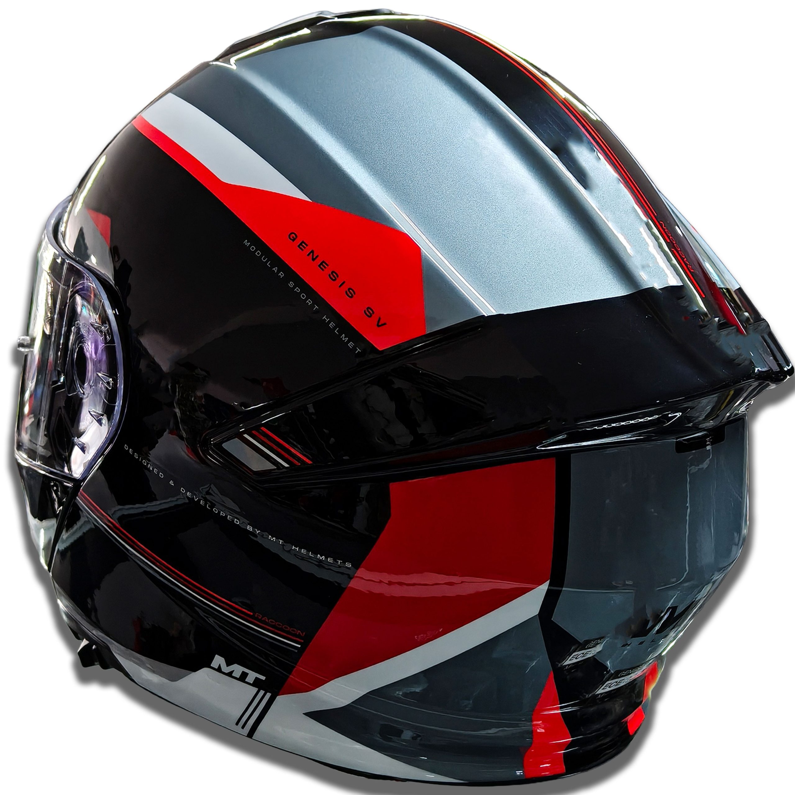 CASCO MT Rebatible Genesis Raccon - Gris/Rojo - Imagen 2