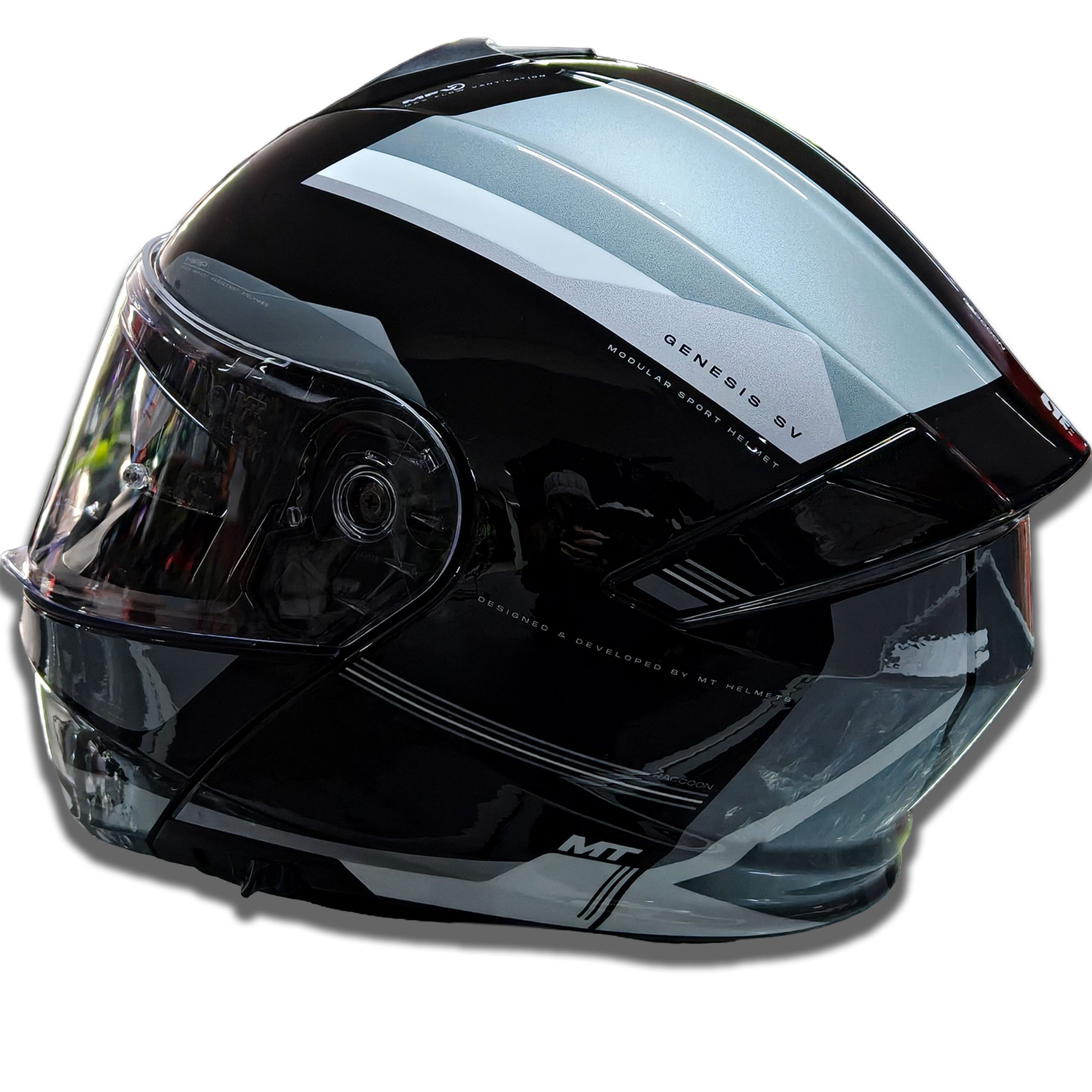 CASCO MT Rebatible Genesis Raccon - Gris/Blanco - Imagen 3